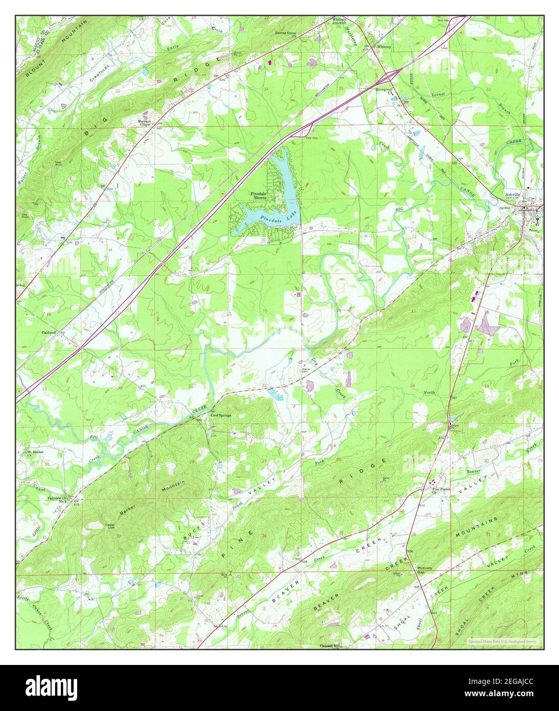 Ashville, Alabama, map 1958, 124000, United States of America by