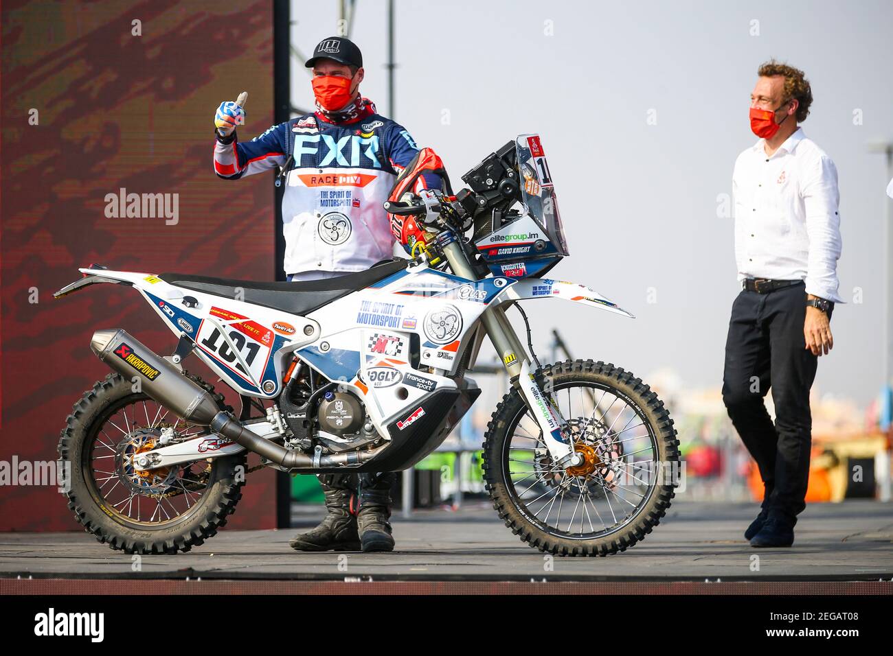 101 Knight David (gbr), Husqvarna, HT Rally Raid Husqvarna Racing, Motul,  Moto, Bike, action during the Dakar 2021's Prologue and start podium  ceremony in Jeddah, Saudi Arabia on January 2, 2021 -