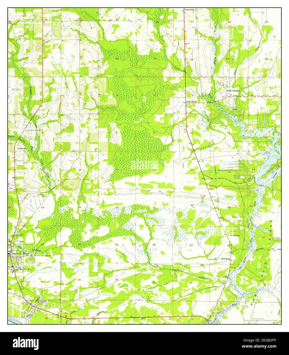 Coden, Alabama, map 1956, 124000, United States of America by Timeless
