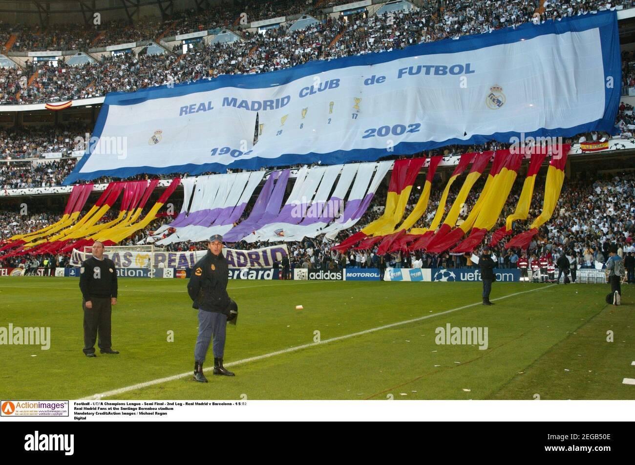 Football - UEFA Champions League - Semi Final - 2nd Leg - Real Madrid v  Barcelona - 1/5/02 Real Madrid Fans at the Santiago Bernabeu stadium  Mandatory Credit:Action Images / Michael Regan Digital Stock Photo - Alamy