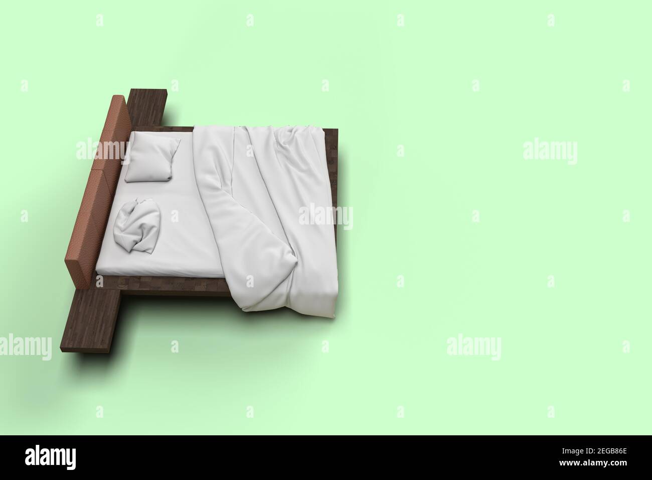 Download 3d Render Top Side Angle View Of White Bed With White Pillow Cover And White Bed Sheet And Blanket For Mockup With A Pastel Green Background Stock Photo Alamy