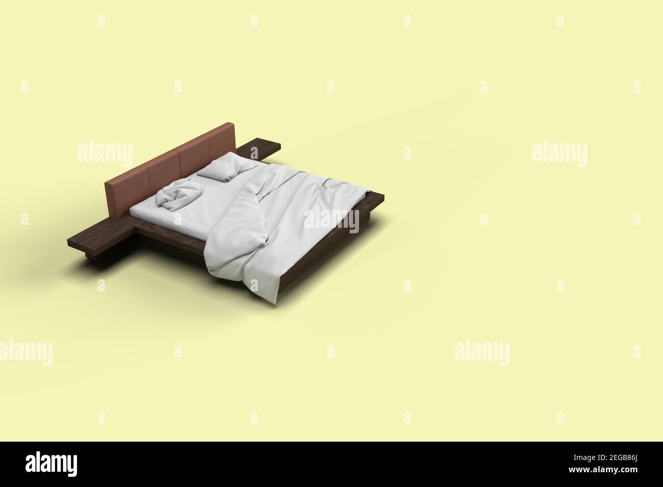 Download 3d Render Top Side Angle View Of White Bed With White Pillow Cover And White Bed Sheet And Blanket For Mockup With A Pastel Yellow Background Stock Photo Alamy