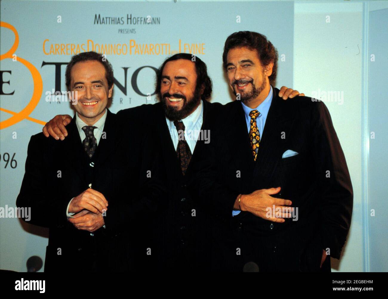 DIE DREI TENÖRE, 1996, Jose Carreras, Luciano Pavarotti, Placido Domingo. THE THREE TENORS, 1996, Spanish Tenor Jose Carreras, Italian Tenor Luciano Pavarotti and Spanish Tenor Placido Domingo. Stock Photo