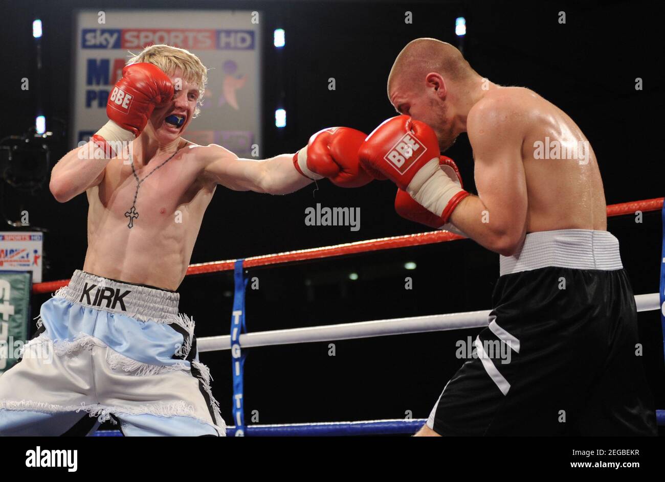 Boxing - Kirk Goodings v Pavels Senkovs - Lightweight Fight - Leigh Indoor Sports Village - 19/3/10  Kirk Goodings (L) in action against Pavels Senkovs   Mandatory Credit: Action Images / Alex Morton Stock Photo