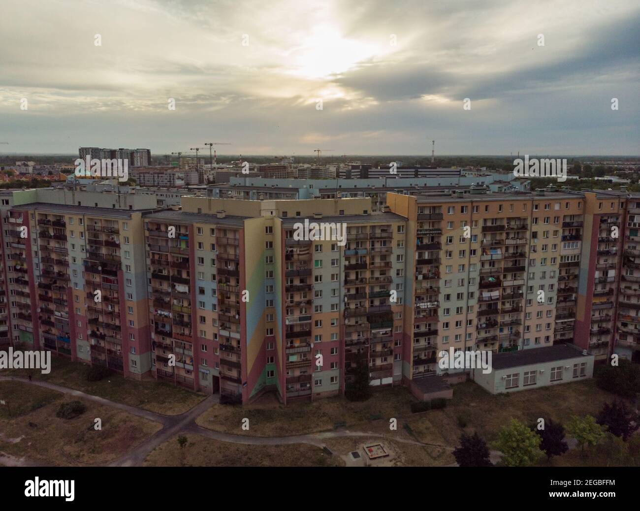 Wroclaw July 5 2019 Aerial look to Colorful blocks of flats after