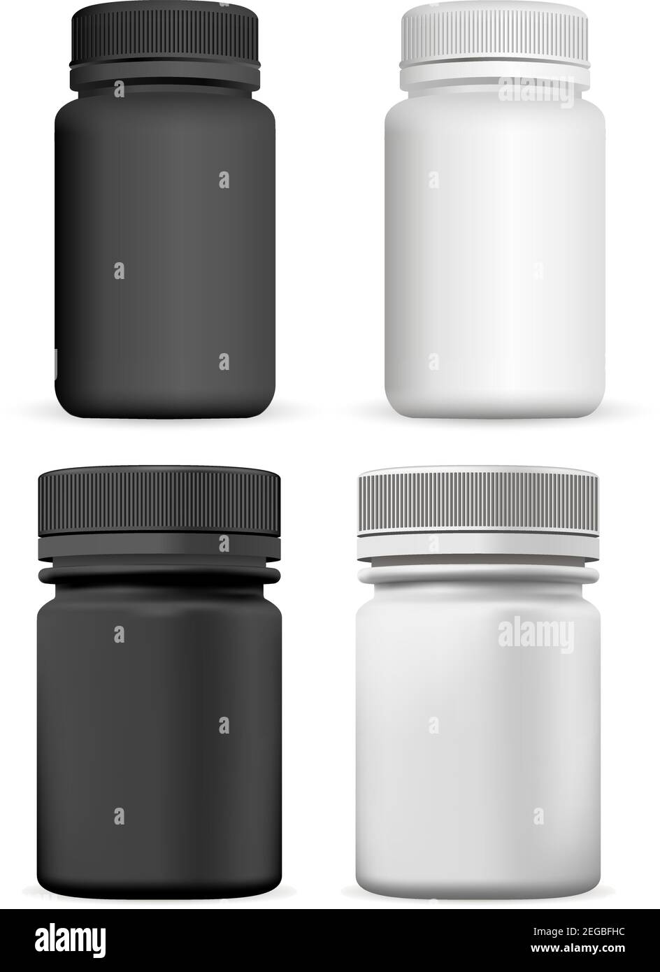 Supplement Bottle. Vector Pill Jar Mockup Design, Isolated on White. Black and White Aspirin Capsule Container Blank Template. Empty Medicine Can For Stock Vector