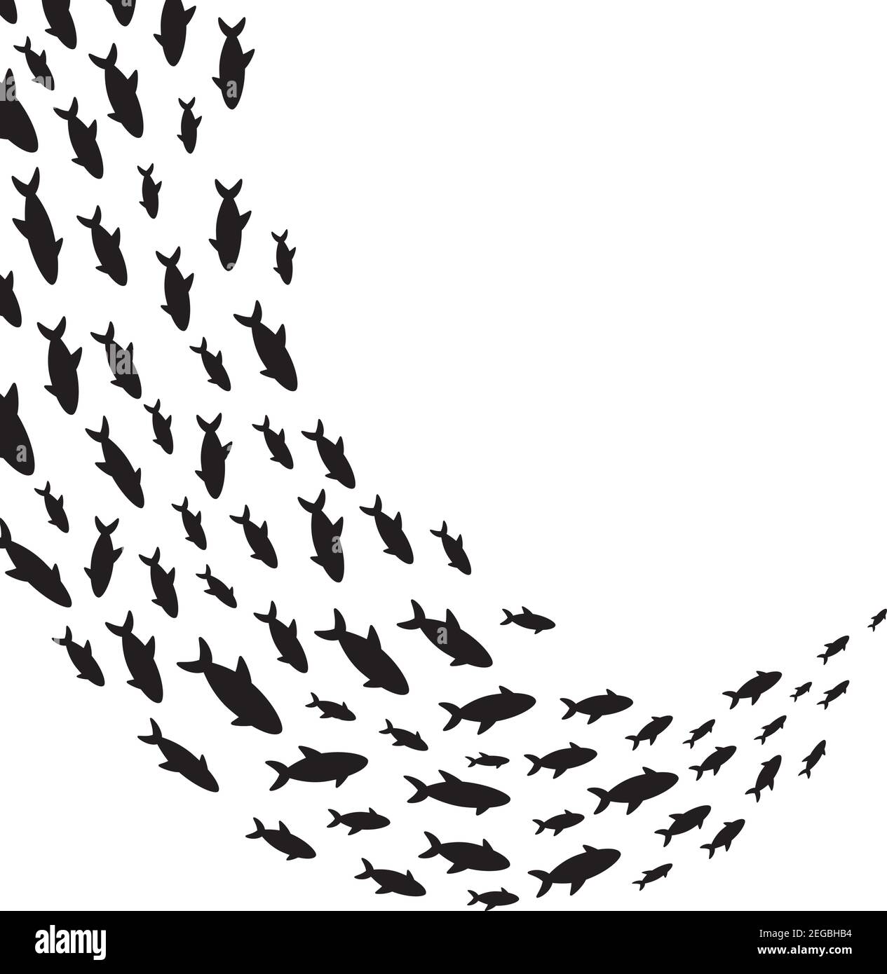 Silhouettes school of fish with marine life of various sizes swimming