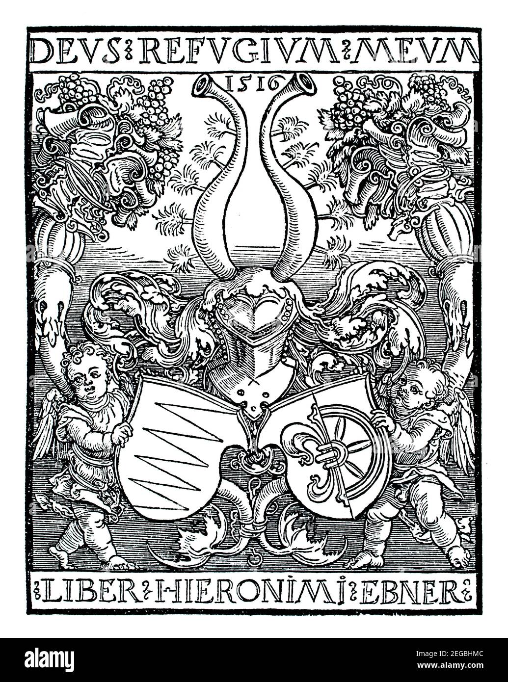 1516 German bookplate for the library of Hieronymus Ebner, by artist Albrecht Dürer Stock Photo