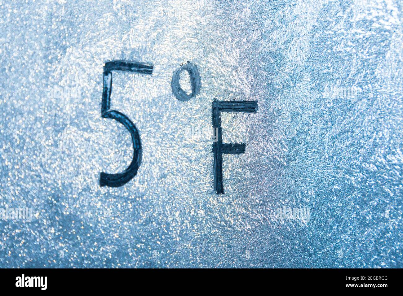 14 degrees Fahrenheit or -10 Celsius number lettering on icy glass covered  with ice and frost. The concept of extreme cold weather Stock Photo - Alamy