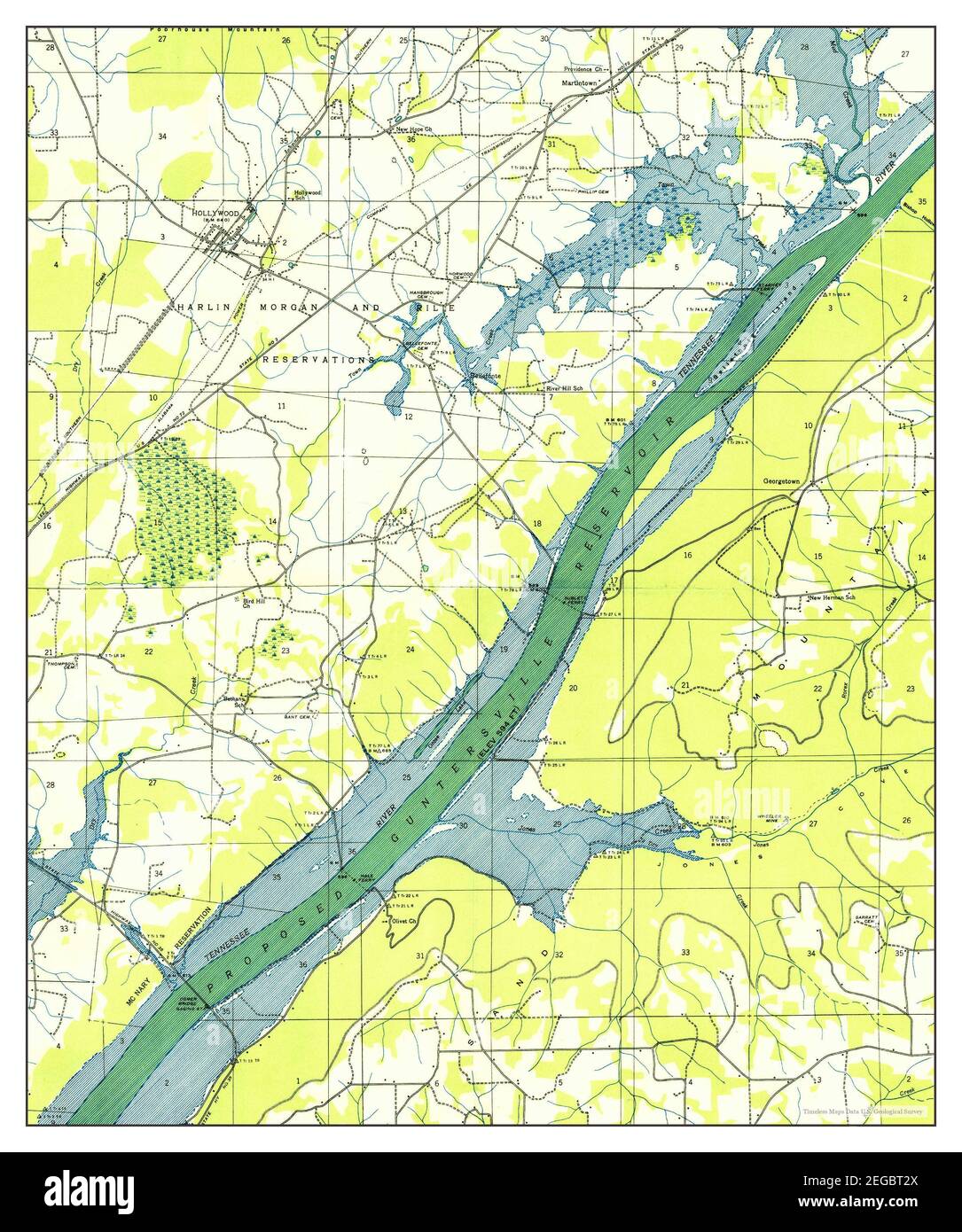Hollywood, Alabama, map 1936, 124000, United States of America by