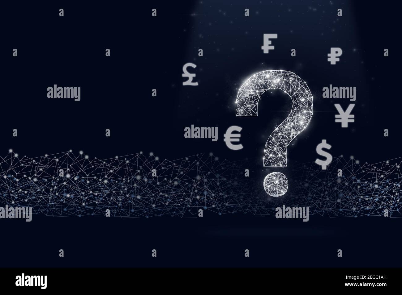 digital low poly question marks holographic interface and currency of