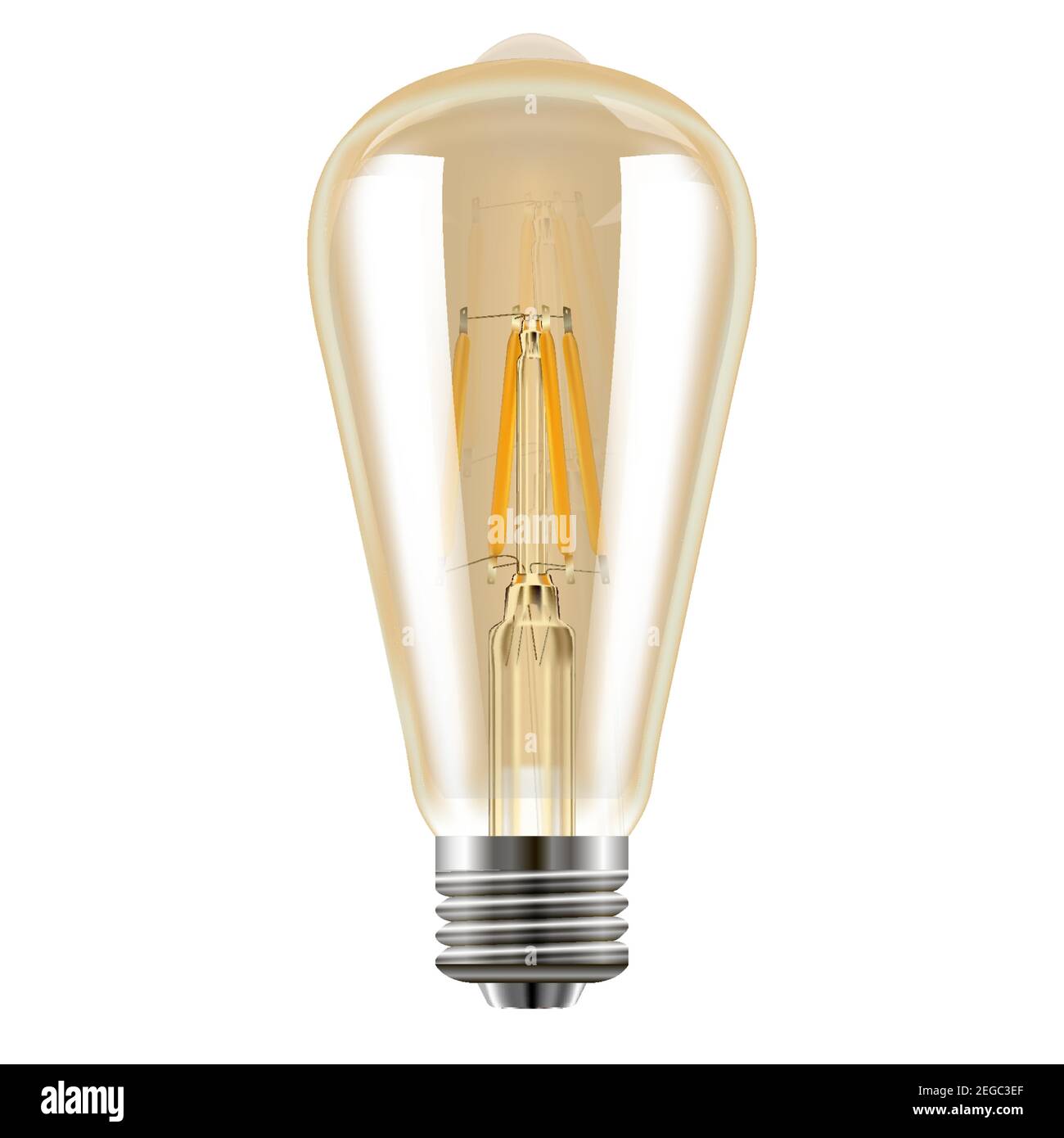 Edison bulb. Decorative vintage light. Realistic transparent lightbulb with filament. Luxury ceiling decor design concept. Antique retro luminous deco Stock Vector