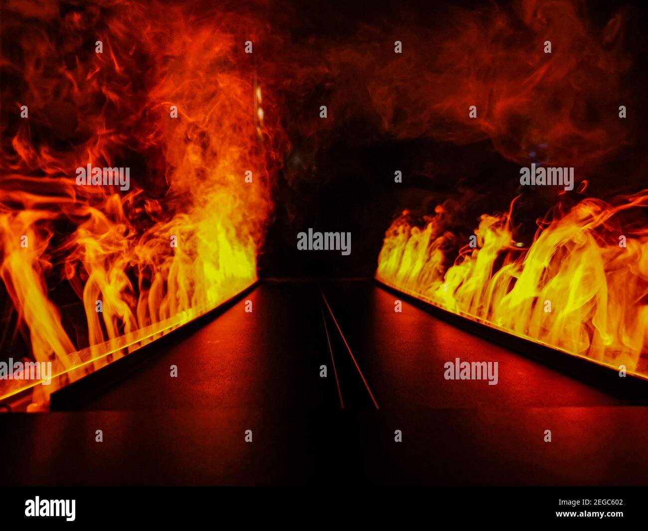 Two paths of fake fire made by smoke and steam Stock Photo - Alamy
