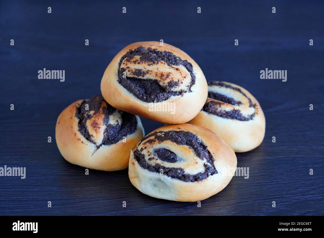 Delicious poppy seed pastries made from yeast dough. Sweet rolls with