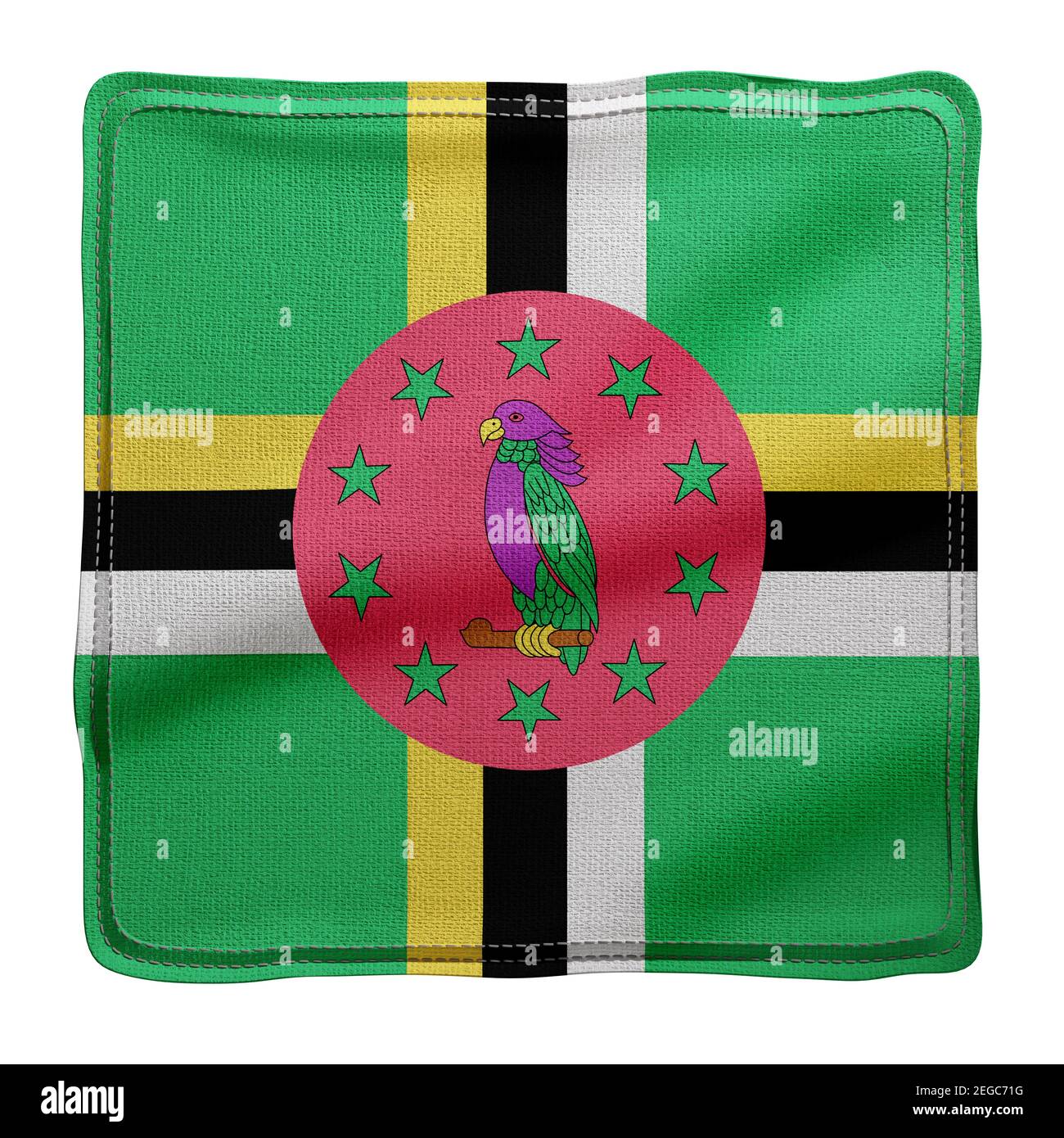 3d rendering of a national Dominica fabric flag isolated on white ...