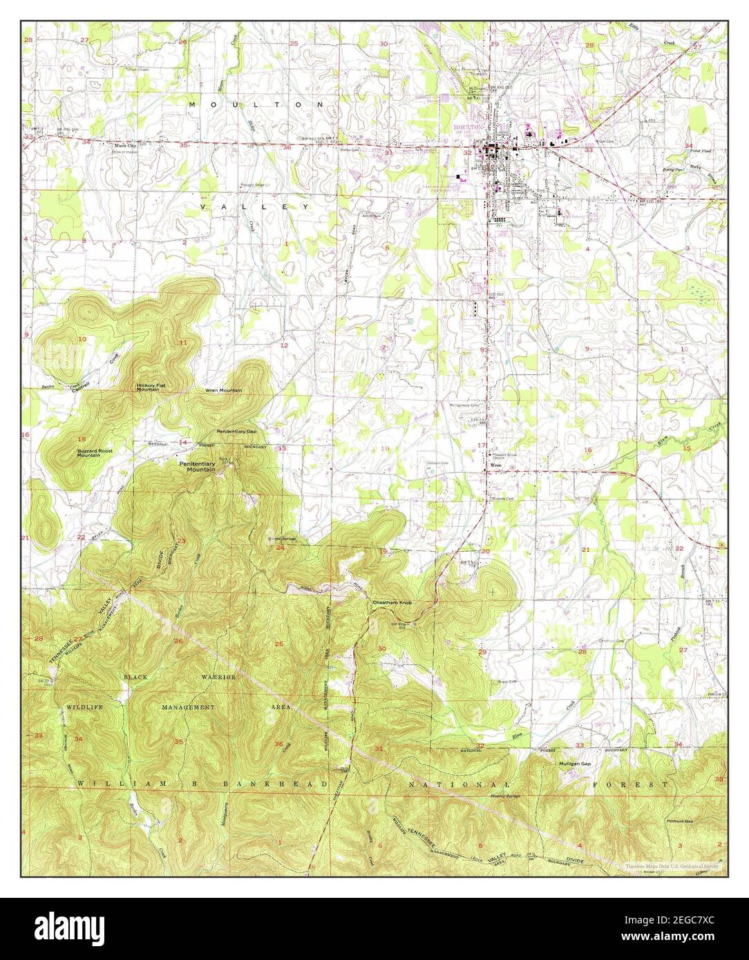 Moulton, Alabama, map 1960, 124000, United States of America by