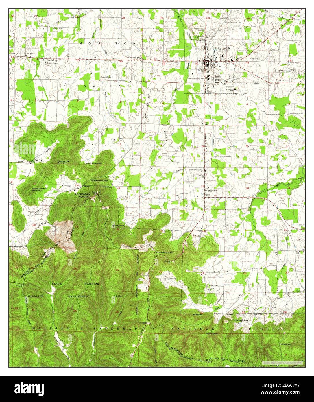 Moulton, Alabama, map 1960, 124000, United States of America by