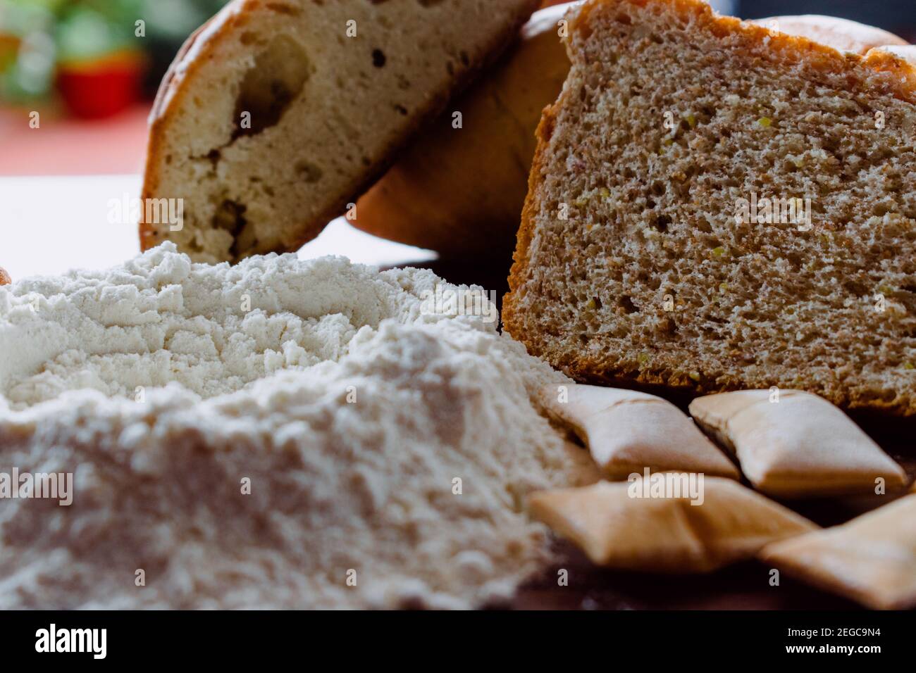 different kinds of breads with flour Stock Photo