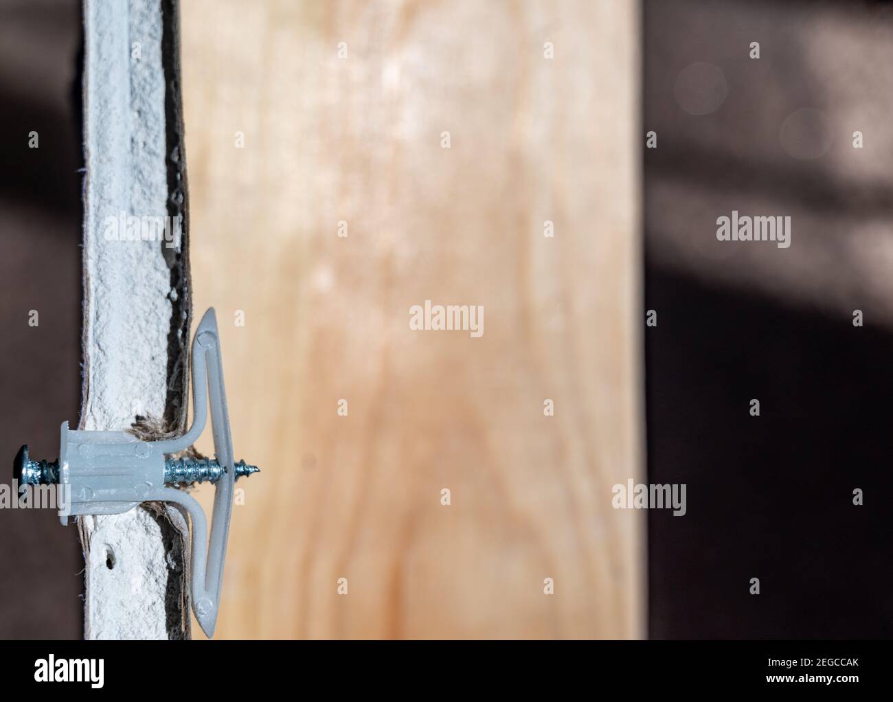 Side view of a drywall mount anchor and screw for hanging objects on