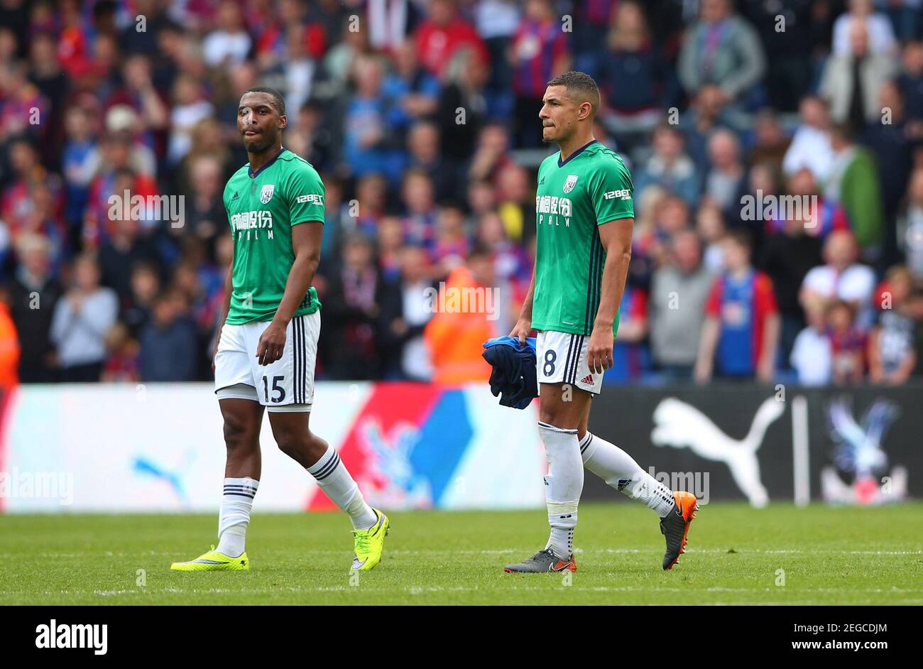 Soccer Football - Premier League - Crystal Palace vs West Bromwich Albion - Selhurst Park, London, Britain - May 13, 2018   West Bromwich Albion's Daniel Sturridge and Jake Livermore look dejected after the match   REUTERS/Hannah McKay    EDITORIAL USE ONLY. No use with unauthorized audio, video, data, fixture lists, club/league logos or 'live' services. Online in-match use limited to 75 images, no video emulation. No use in betting, games or single club/league/player publications.  Please contact your account representative for further details. Stock Photo