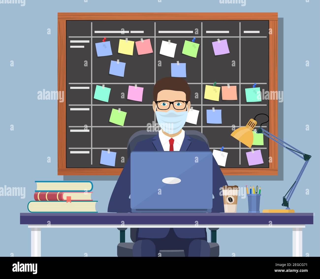 Business man working at desk Stock Vector