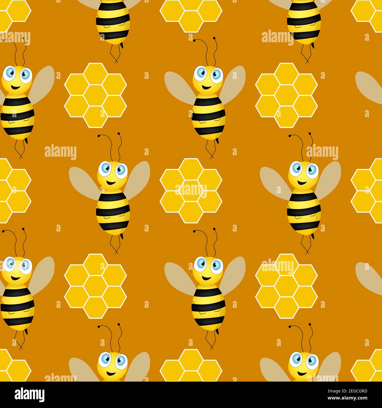 Seamless pattern with bees and honeycombs on brown background. Small ...
