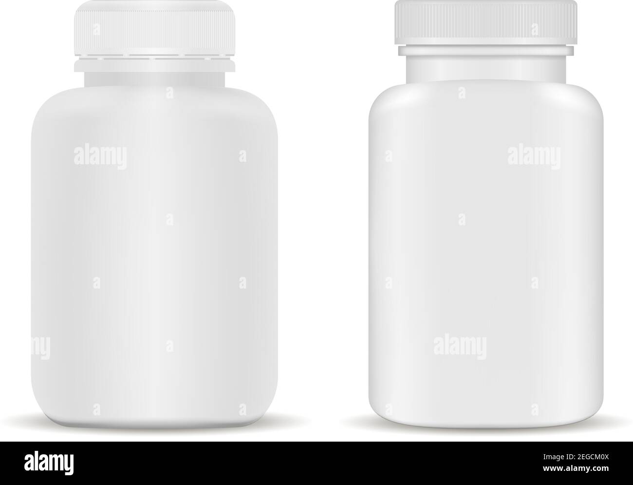 Supplement bottle. Plastic capsule jar for vitamin. White medical ...