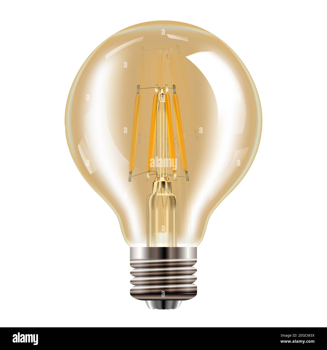 Edison bulb. Transparent Vintage lamp. Realistic light with filament for decor. Luxury lightbulb for ceiling concept design. Old facion retro decorati Stock Vector
