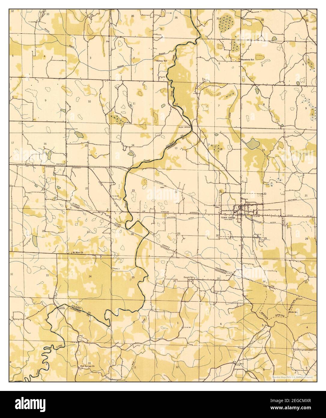 Town Creek, Alabama, map 1936, 124000, United States of America by
