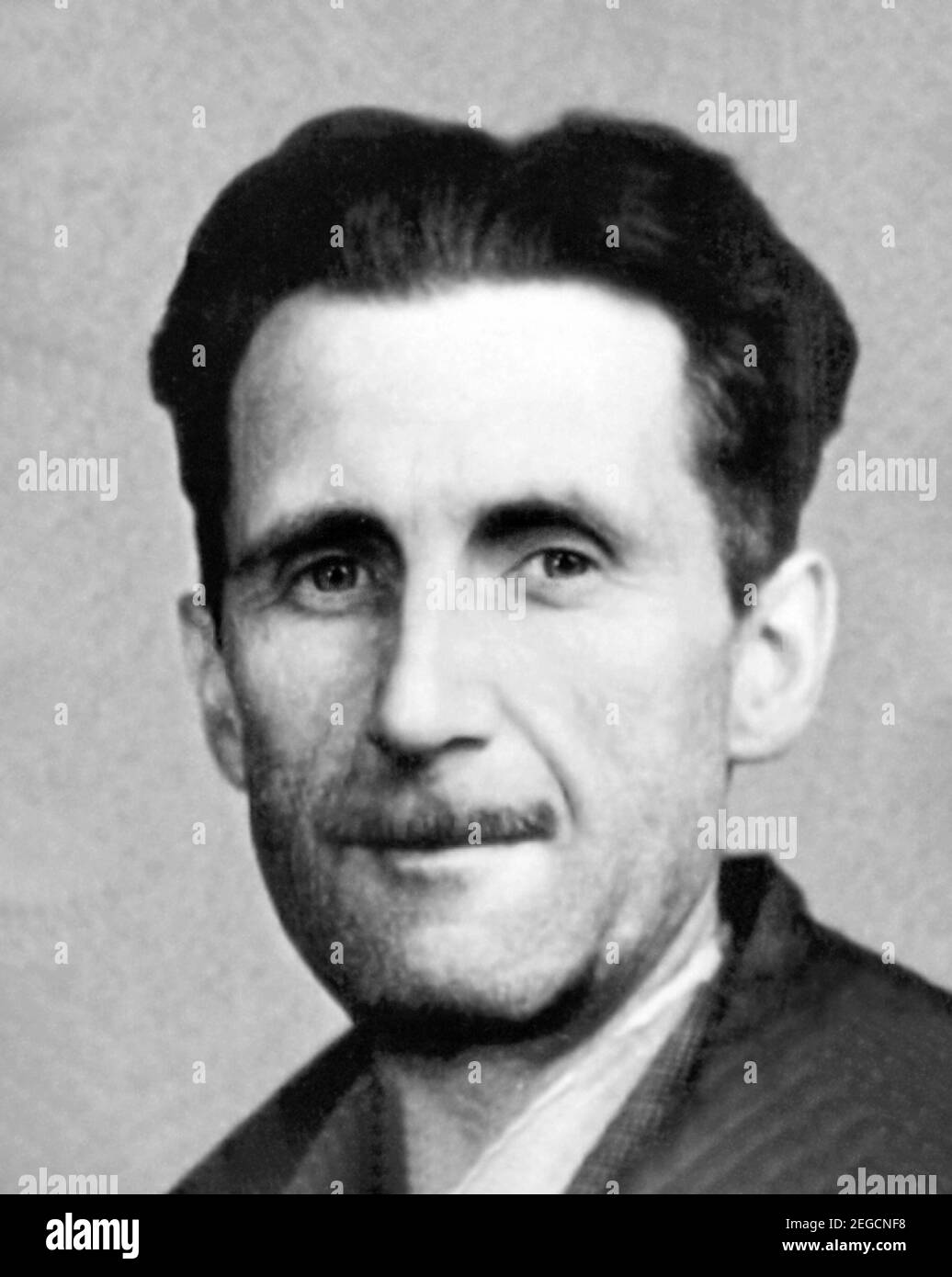 George Orwell. Portrait of the English novelist and journalist, Eric Arthur Blair ( 1903- 1950), from a 1943 press card. Stock Photo