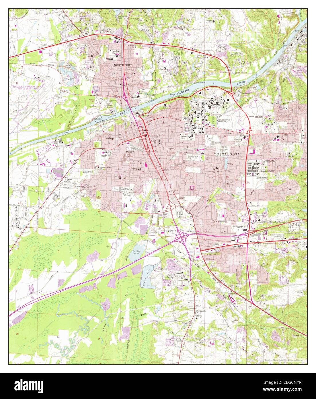 Tuscaloosa, Alabama, map 1971, 124000, United States of America by
