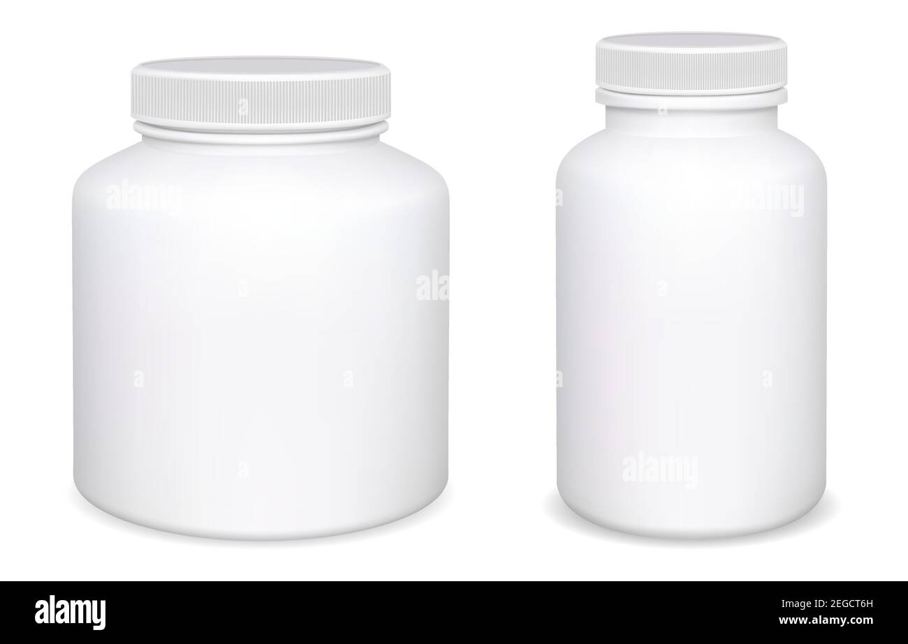 Supplement pill bottle mockup collection. Vitamin, aspirin white