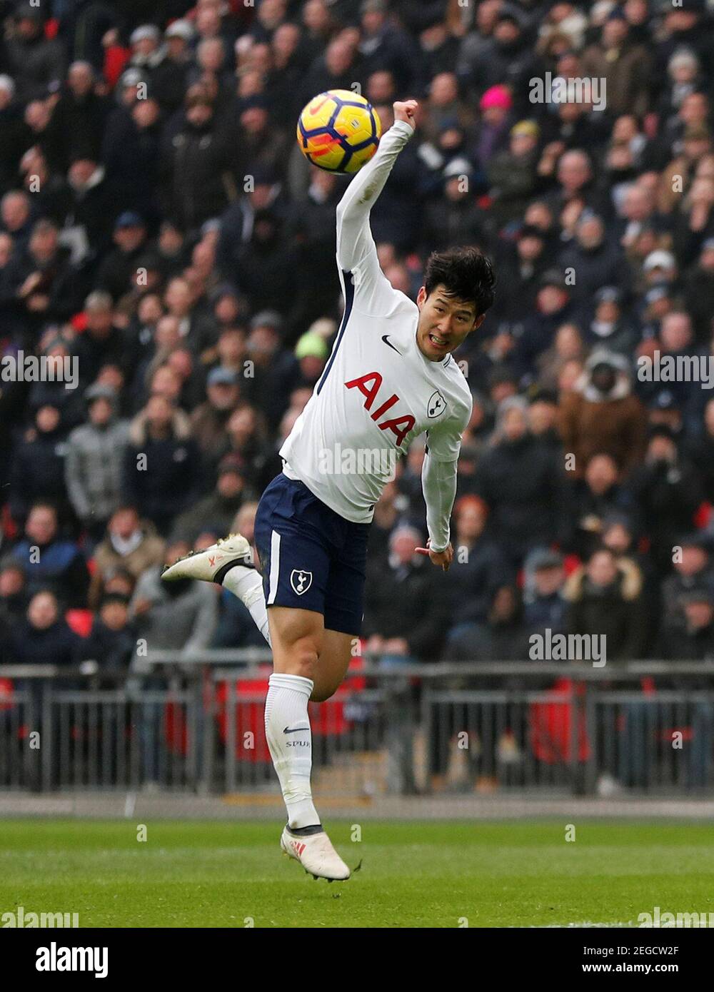 Soccer Football - Premier League - Tottenham Hotspur vs Huddersfield Town - Wembley Stadium, London, Britain - March 3, 2018   Tottenham's Son Heung-min scores their second goal    REUTERS/Eddie Keogh    EDITORIAL USE ONLY. No use with unauthorized audio, video, data, fixture lists, club/league logos or 'live' services. Online in-match use limited to 75 images, no video emulation. No use in betting, games or single club/league/player publications.  Please contact your account representative for further details. Stock Photo