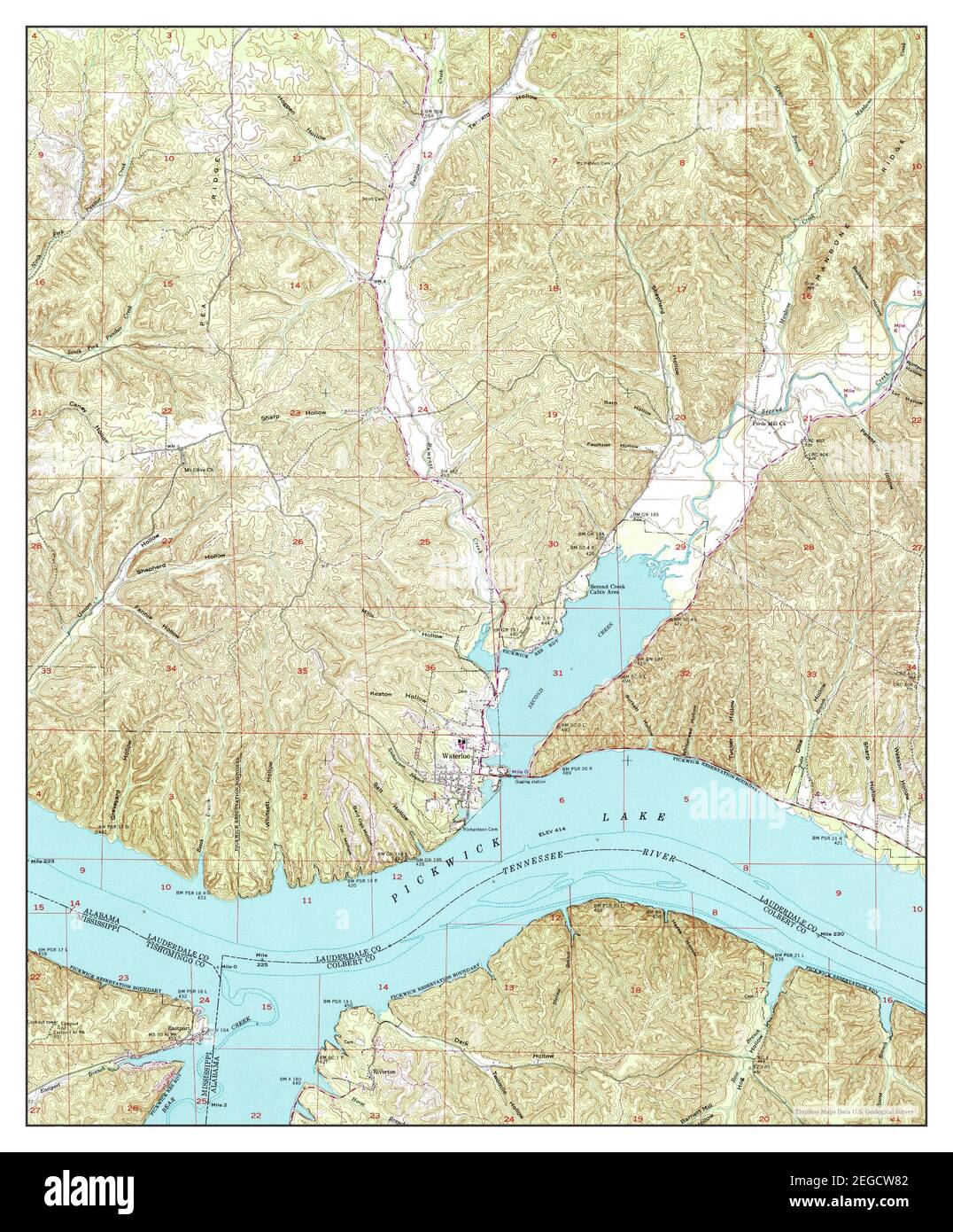 Waterloo, Alabama, map 1953, 124000, United States of America by