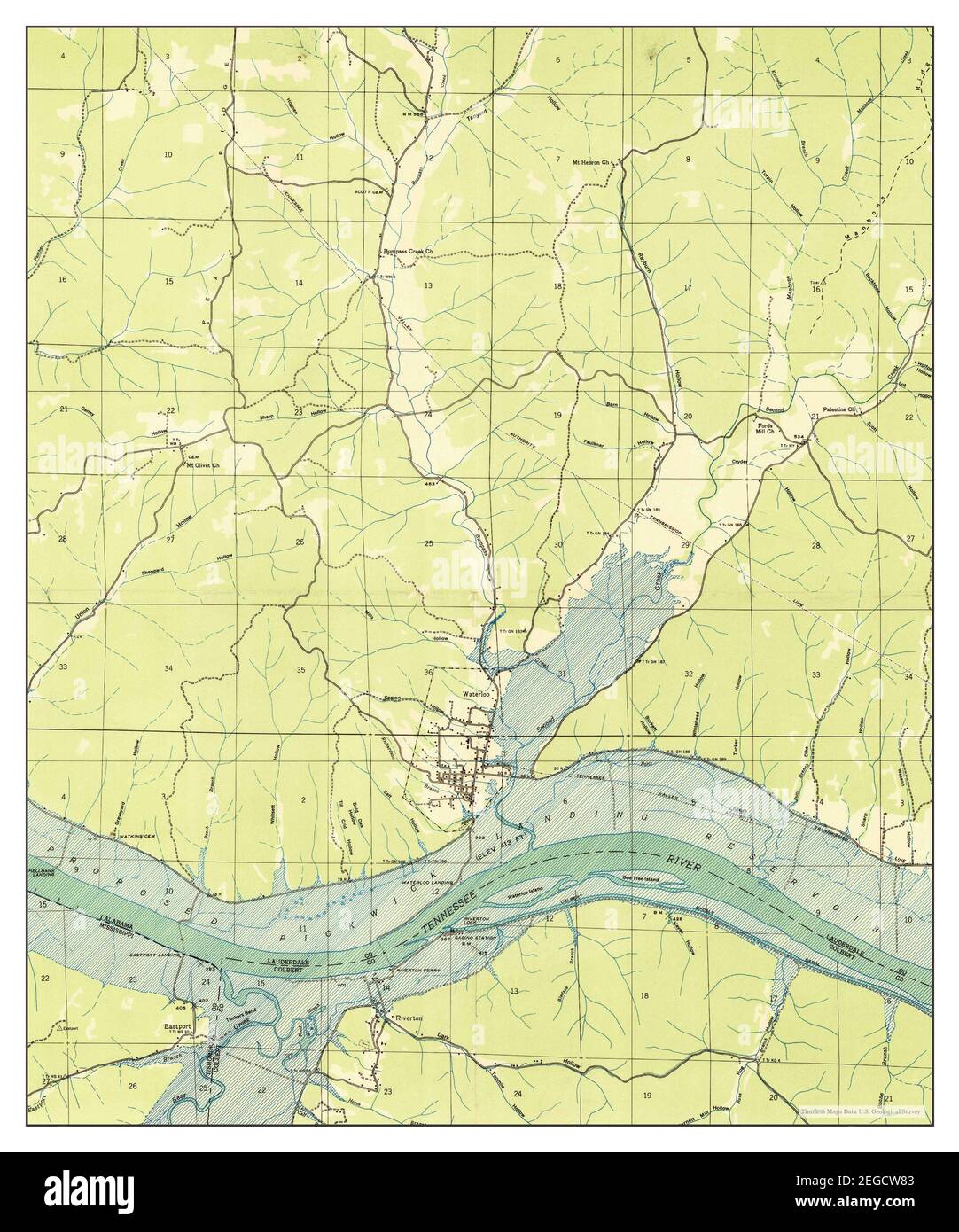Waterloo, Alabama, map 1936, 124000, United States of America by