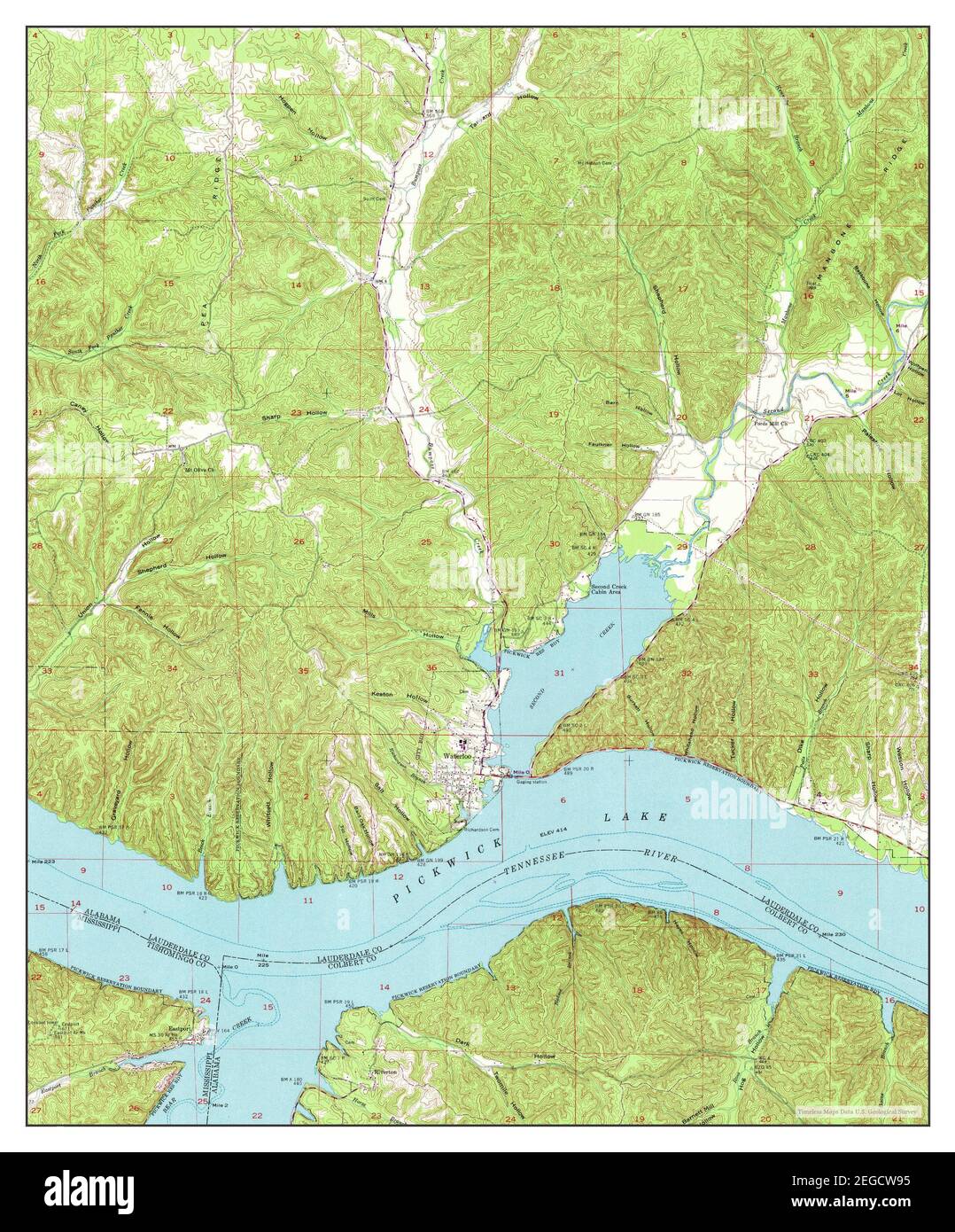 Waterloo, Alabama, map 1953, 124000, United States of America by