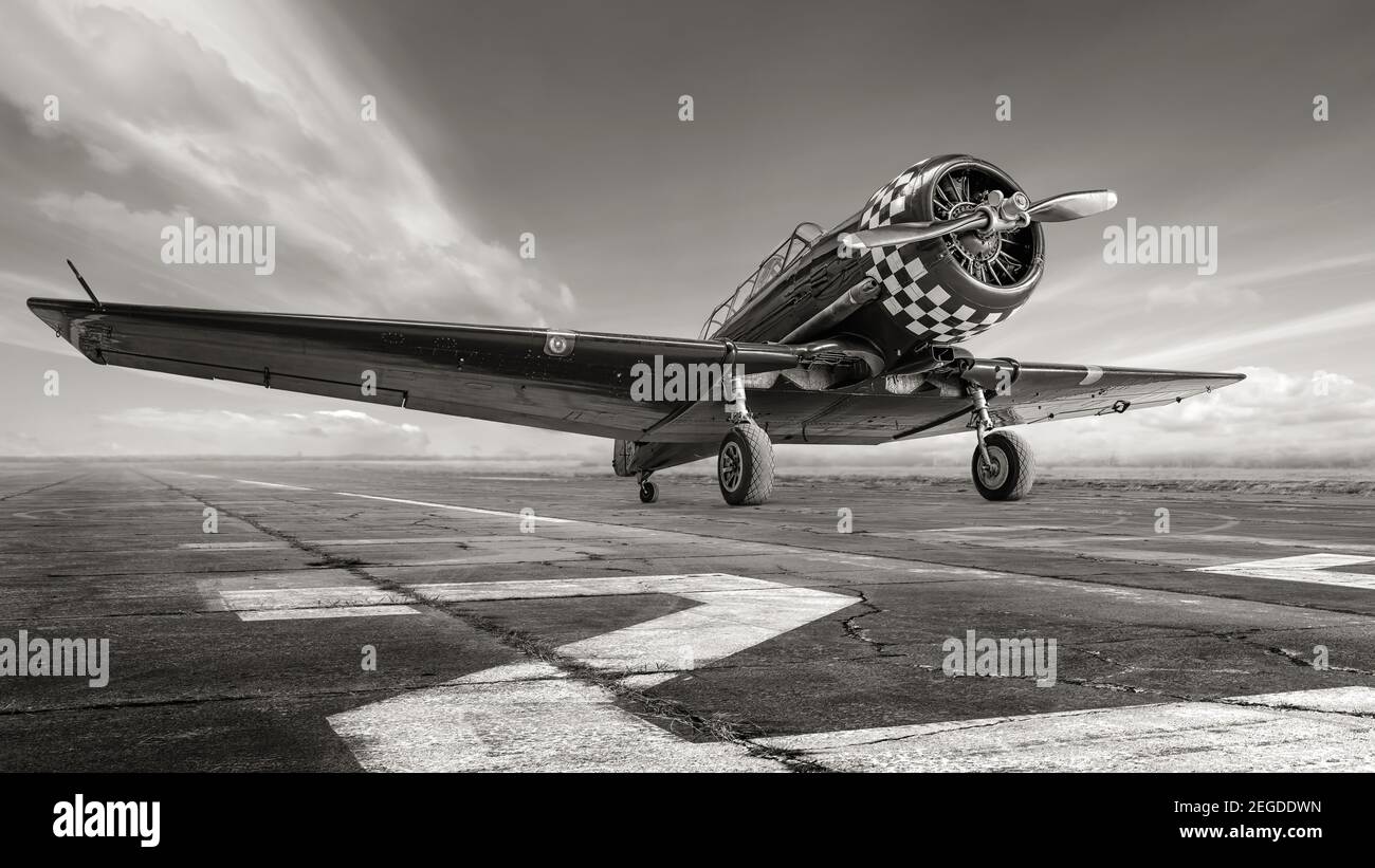 historical aircraft on a runway Stock Photo