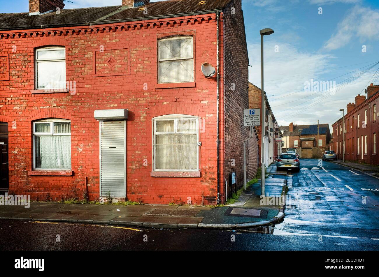 Victorian terraced houses at the corner of Drayton Road and Walton Village Liverpool England UK Stock Photo