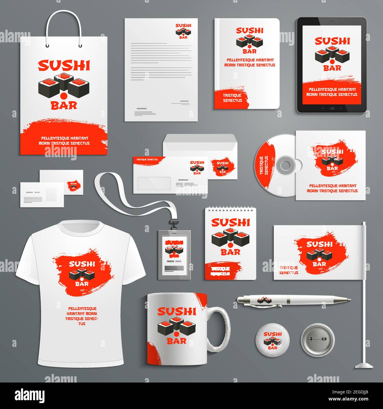 Sushi Japanese restaurant corporate identity templates of supplies for