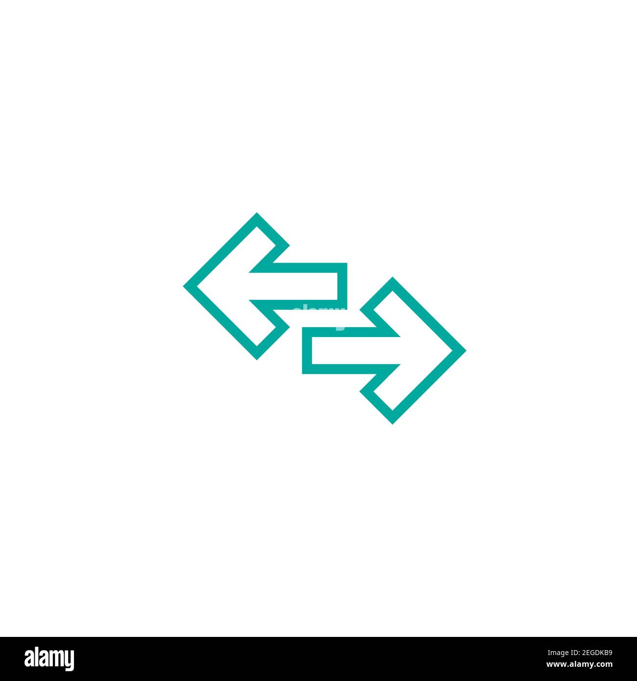 Vector icon. Two blue line squared opposite horizontal arrows isolated