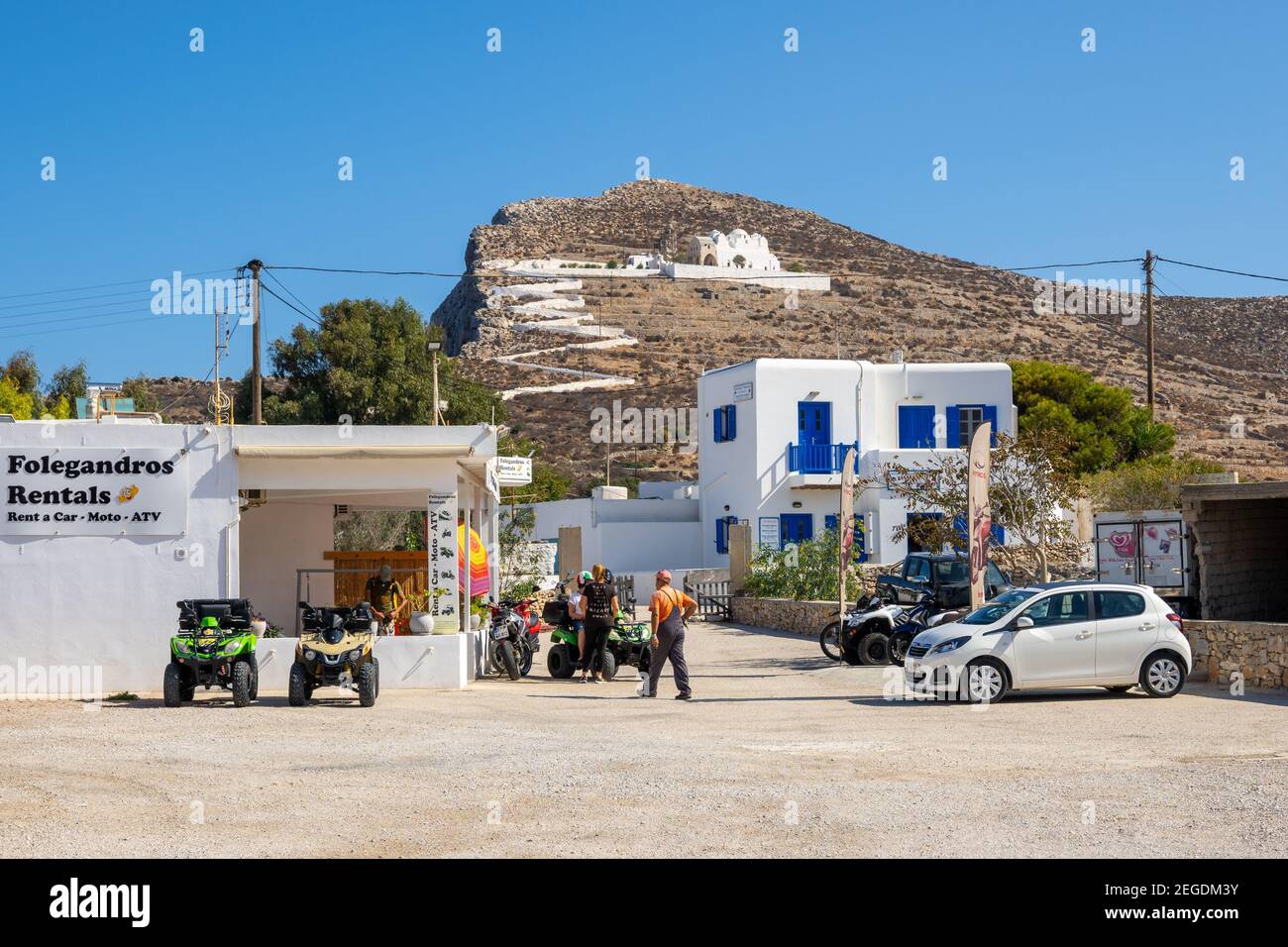 Folegandros, Greece - September 25, 2020: View of the hill with the church  at the top in Chora on the island of Folegandros Stock Photo - Alamy