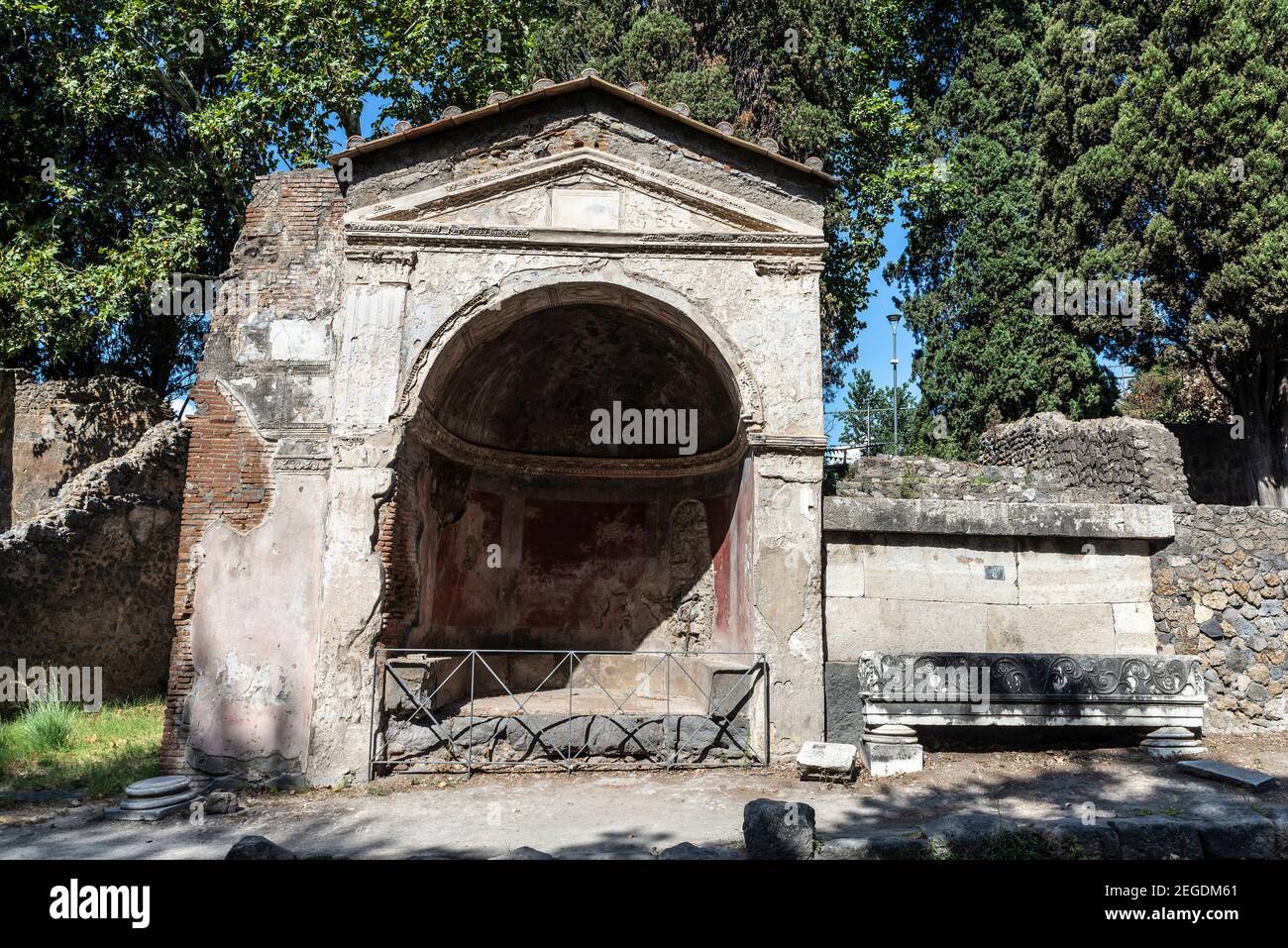 View of the roman ruins of the ancient archaeological site of Pompeii ...