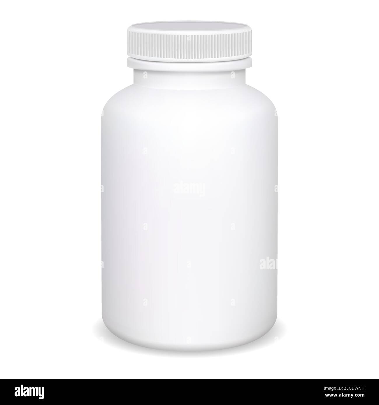 Supplement bottle. Pill container mockup. White medical jar blank isolated template. Vitamin or aspirin capsule box design. Pharmaceutical remedy drug Stock Vector