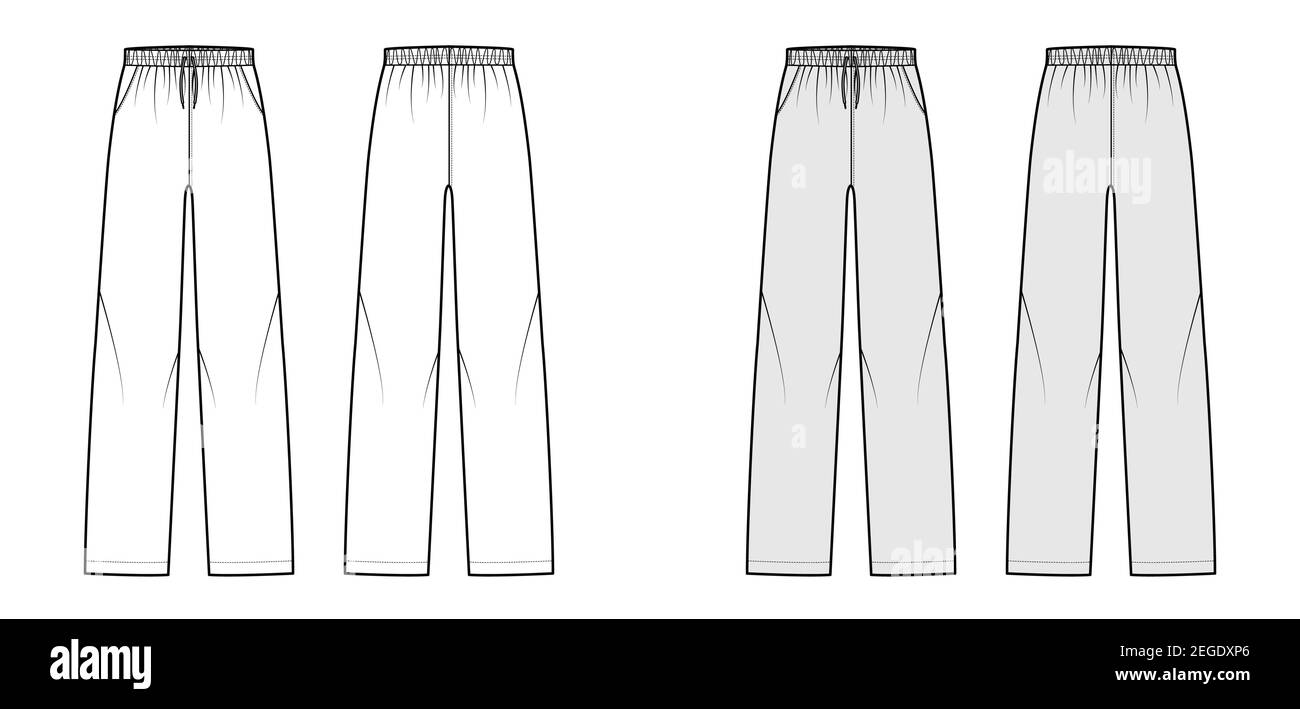 Pajama pants technical fashion illustration with elastic low waist ...