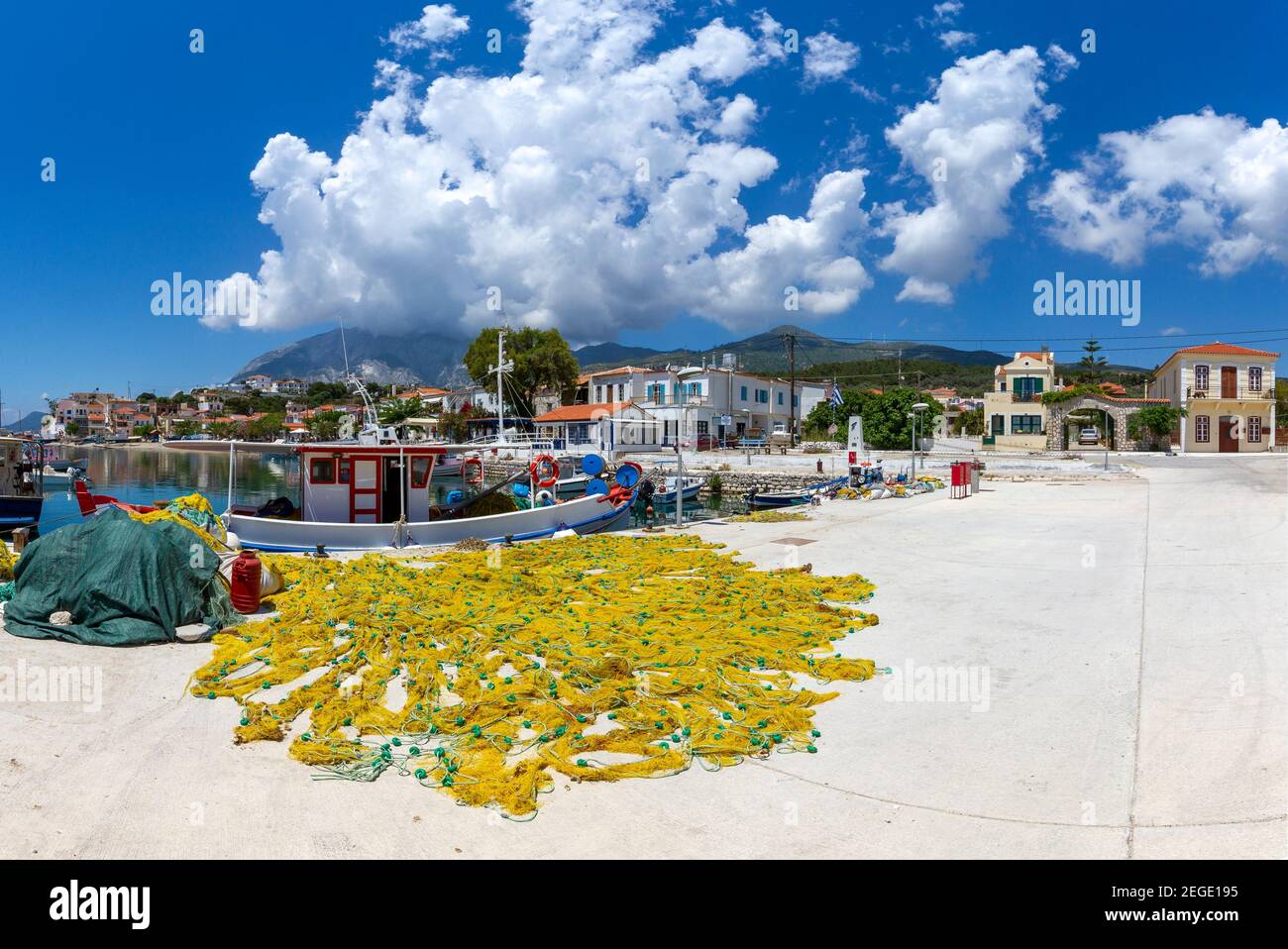 Fishing port of Ormos Marathokampou, at Samos island, northern Aegean Sea, Greece, Europe Stock Photo