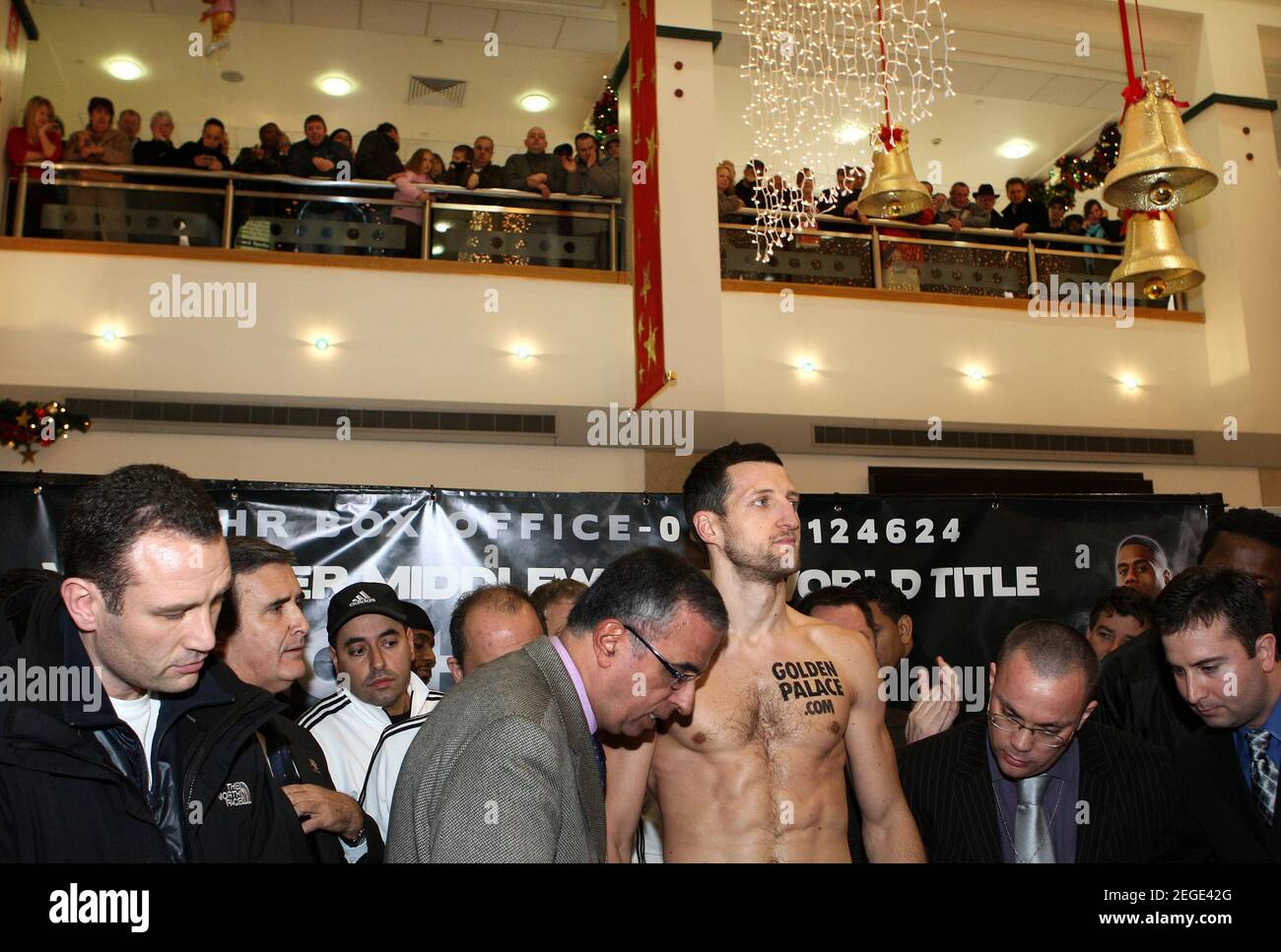 Boxing - Carl Froch & Jean Pascal Weigh-In - Victoria Shopping Centre, Nottingham, NG1 3QN - 5/12/08  Carl Froch (C) during the Weigh In  Mandatory Credit: Action Images / Scott Heavey  Livepic Stock Photo