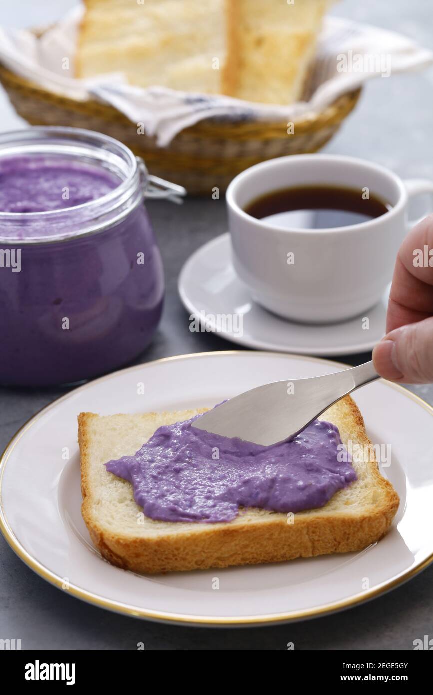 ube halaya( purple yam jam) toast, Philippine food Stock Photo Alamy