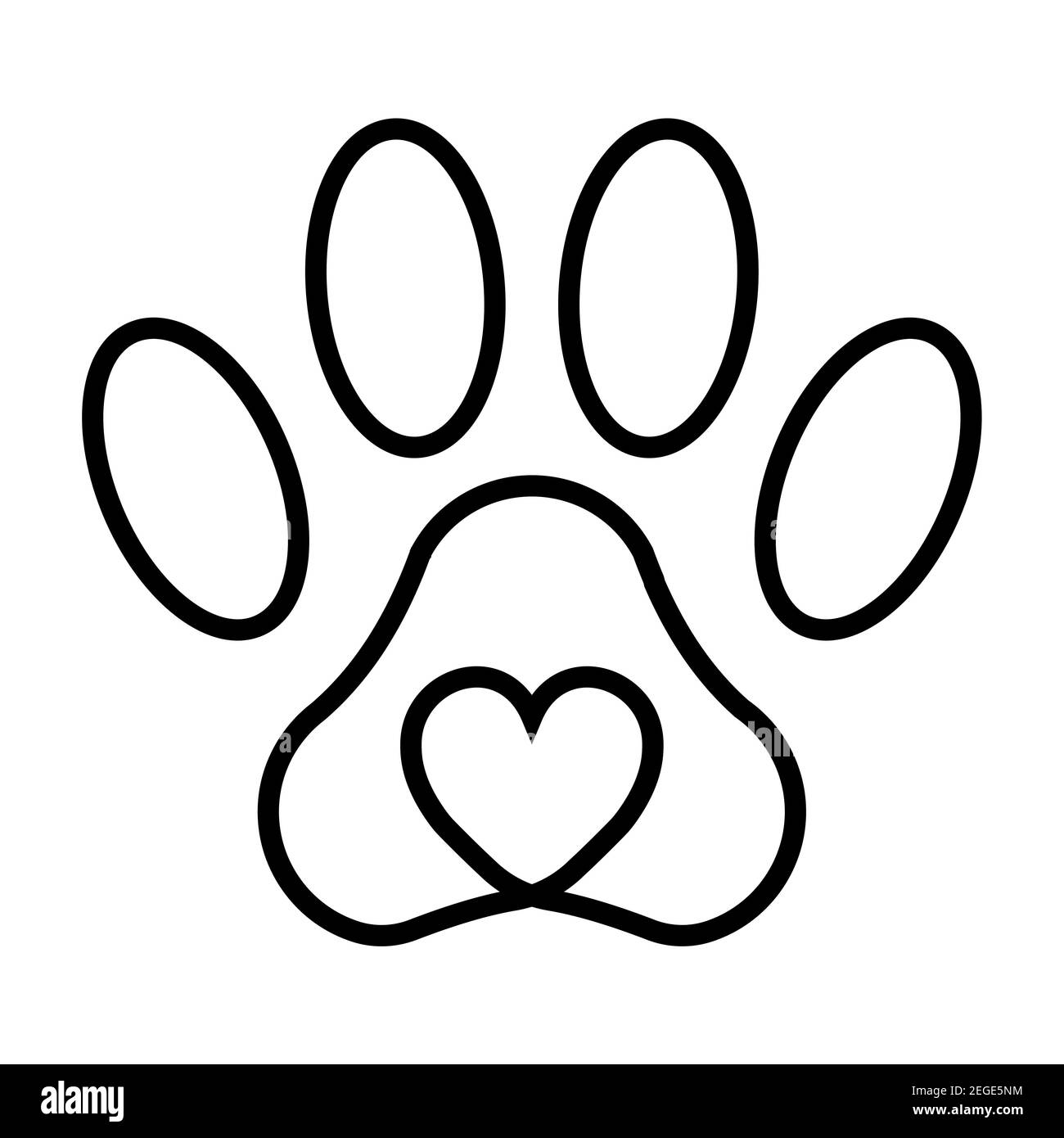 Pet paw print cat dog man friend, vector pet paw print with heart, sign symbol love for animals, veterinary clinic logo Stock Vector