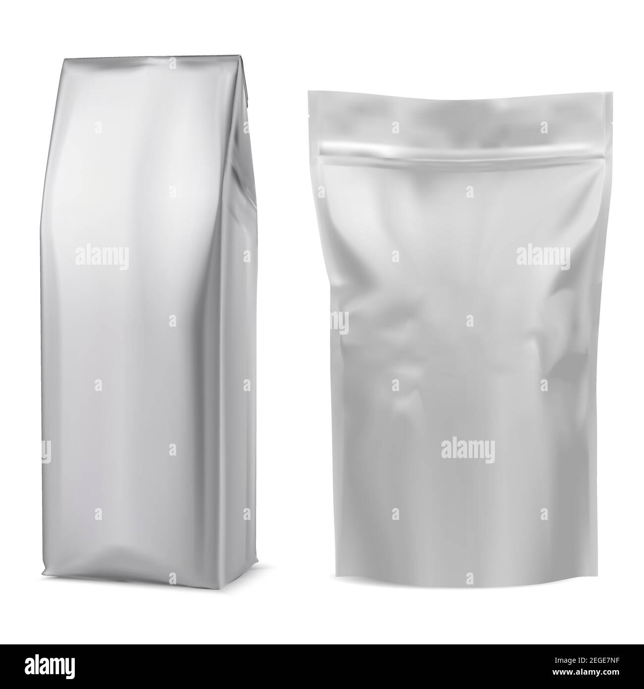 Foil coffee bag mockup. White pouch. 3d package mock up design template