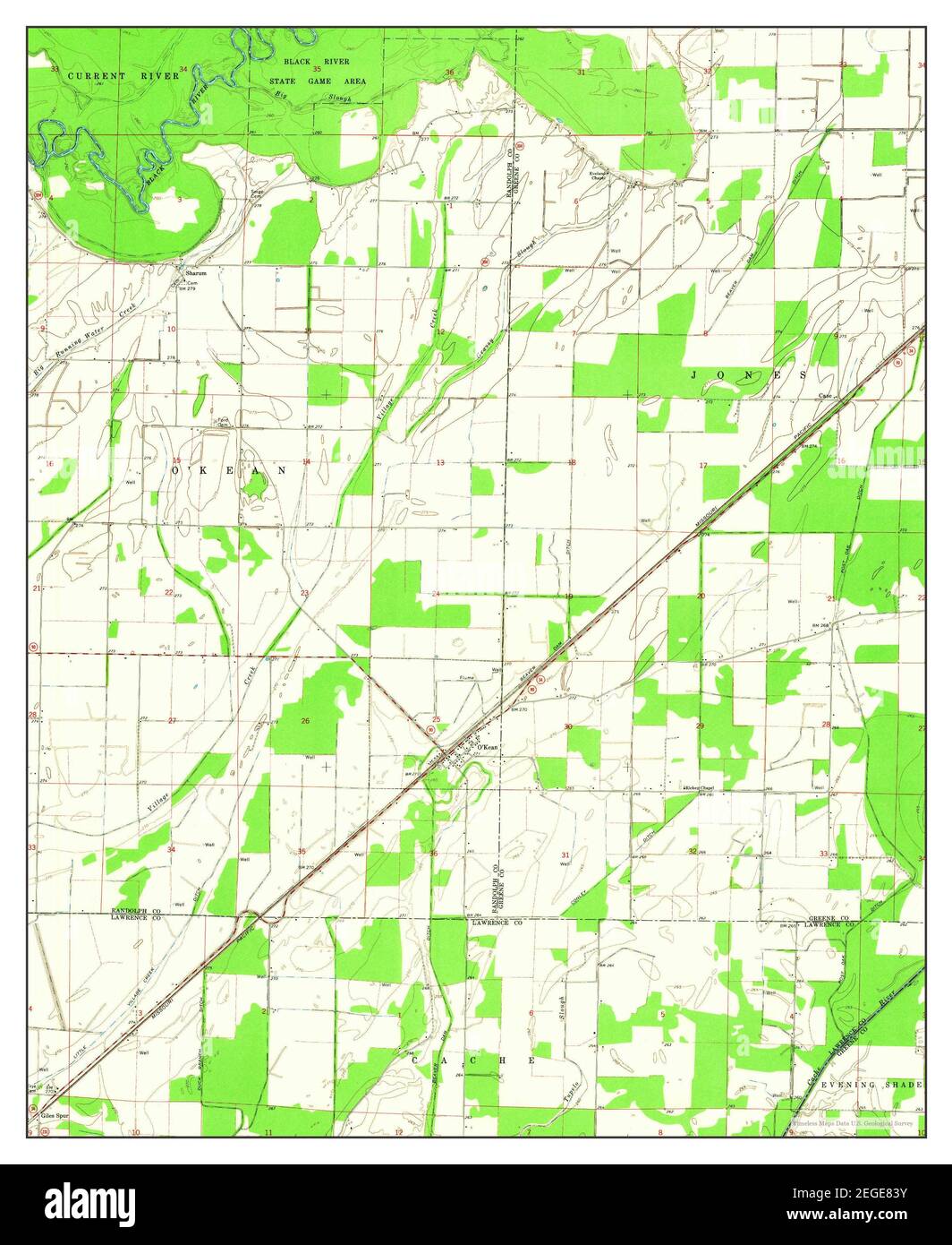 OKean, Arkansas, map 1965, 124000, United States of America by